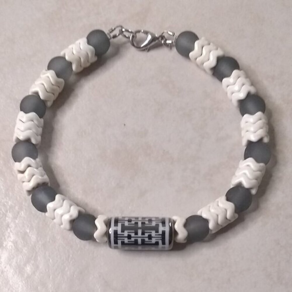 Gray + Off-White Beaded Winter Bracelet! Solid Trendy Everyday Wear!